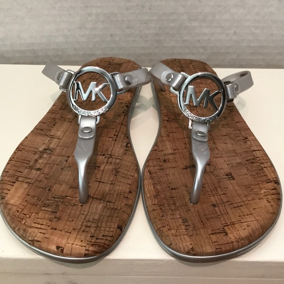 michael kors silver flat sandals